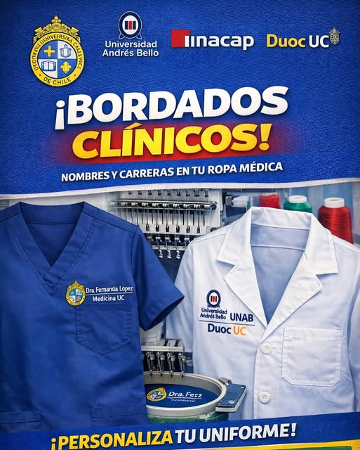 Ropa clínica con nombre y carrera bordados