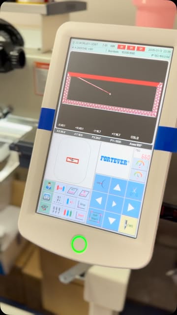 Pantalla de la máquina bordadora mostrando la matriz de un diseño